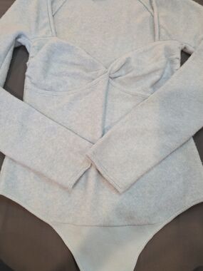 Light Blue Long Sleeve Bustier Knit Top